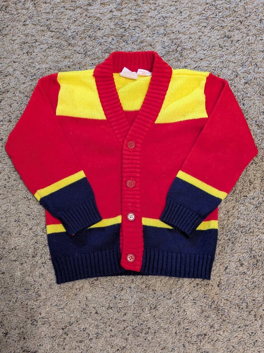 80s Vintage Mervyn's Toddler Boys 3T Colorblock Cardigan Sweater Retro Kidcore